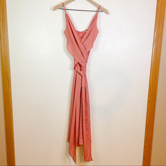 NWT ASOS Cami Wrap Midi Dress Tie Waist Coral Mauve 4 - Picture 6 of 14